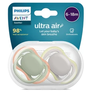 پستانک ارتودنسی ۶ تا ۱۸ ماه دوتایی فیلیپس اونت PHILIPS AVENT سری UltraAir مدل SCF085/20