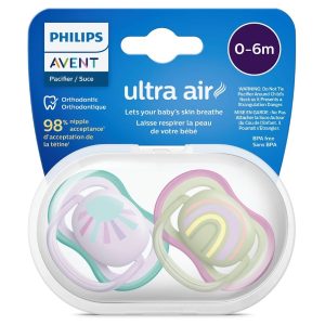 پستانک ارتودنسی ۰ تا ۶ ماه دوتایی فیلیپس اونت PHILIPS AVENT سری UltraAir مدل SCF085/59