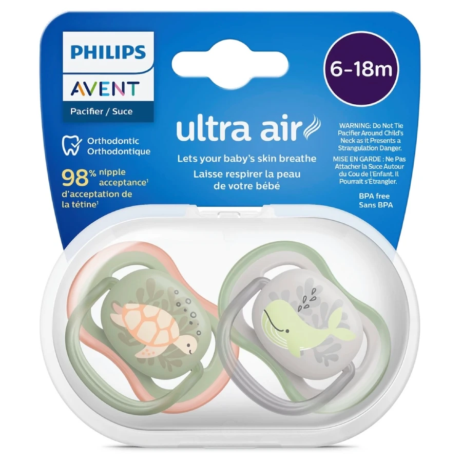 scf085_60 پستانک ارتودنسی ۶ تا ۱۸ ماه دوتایی فیلیپس اونت PHILIPS AVENT سری UltraAir مدل SCF085/60